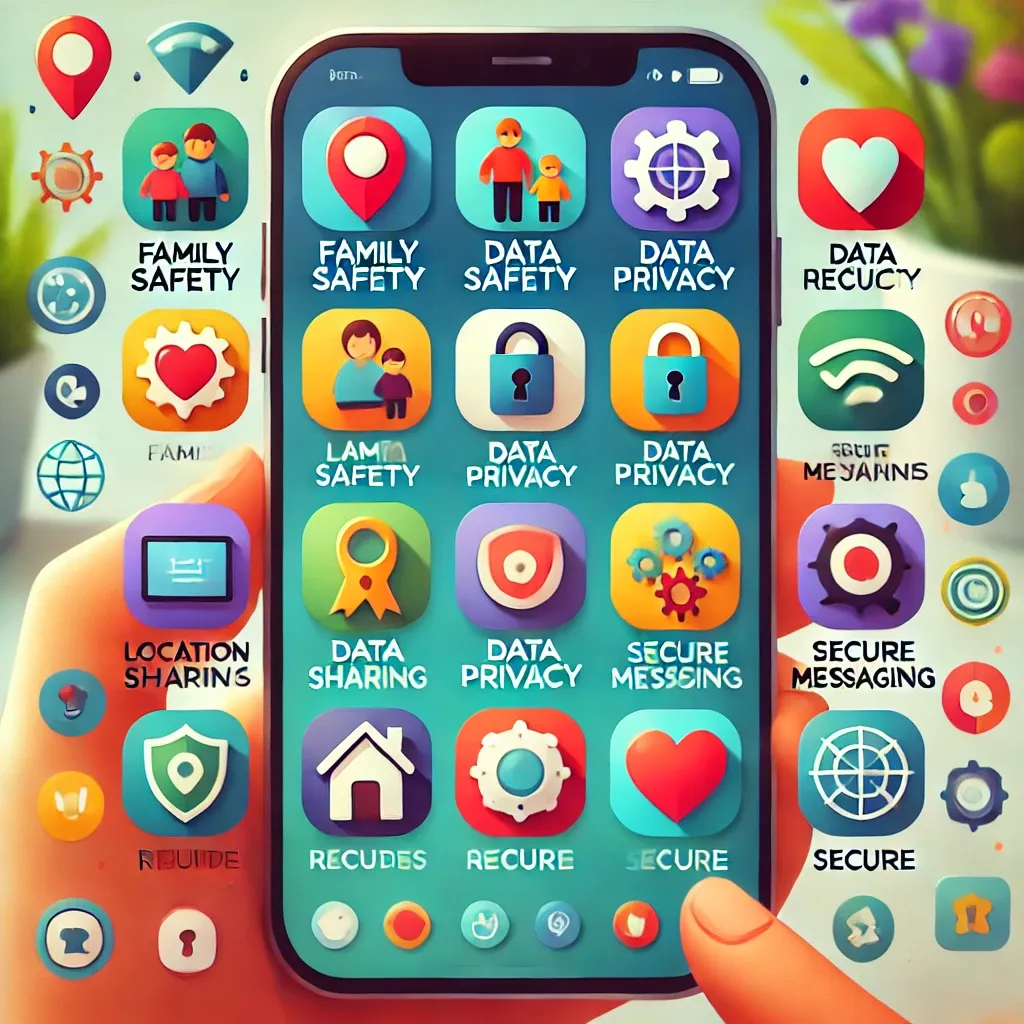 /DALL·E 2024-11-11 10.42.32 - A digital illustration featuring a smartphone interface displaying a variety of app icons representing categories like family safety, data privacy, an